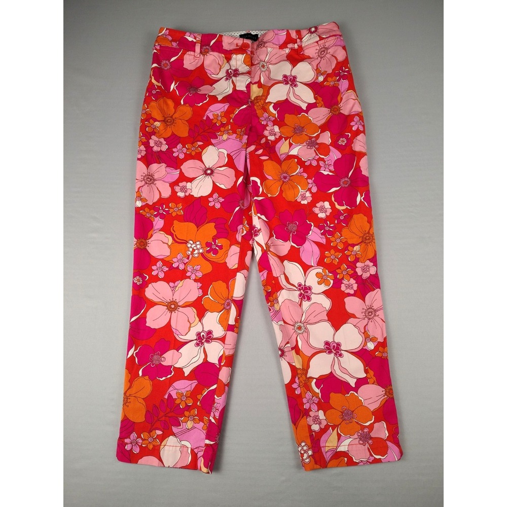 Talbots Perfect Crop Pant Womens 10 Orange Pink Floral Cotton Stretch Cropped